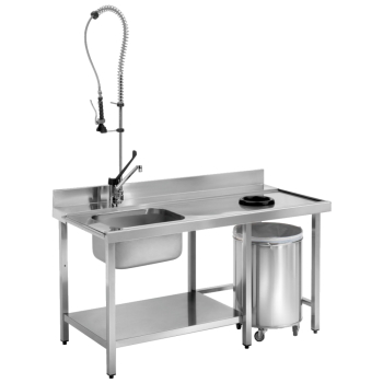 Dishwasher in/out table 1 sink 1 cleaning ring - 1600x750x850 mm - 16I61CEA Eurast